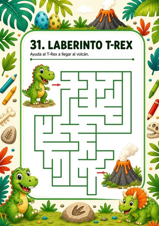 Laberinto para ayudar al T-Rex a llegar a la meta.