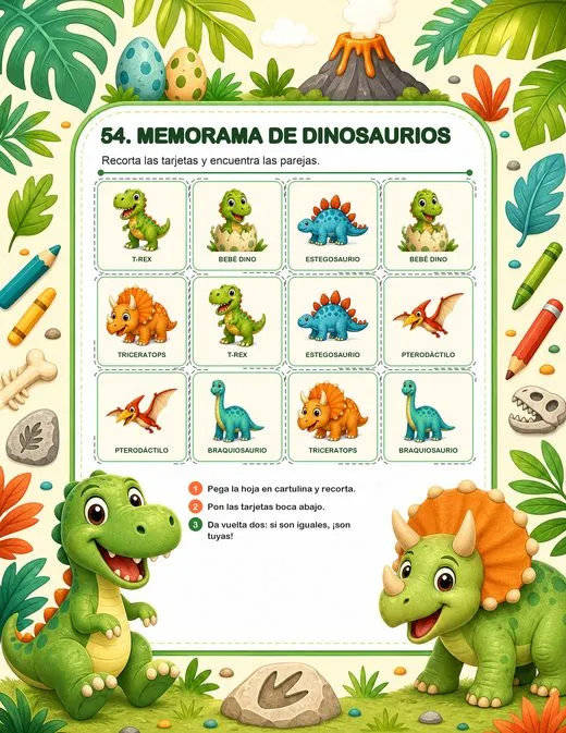 Memorama de dinosaurios para recortar.
